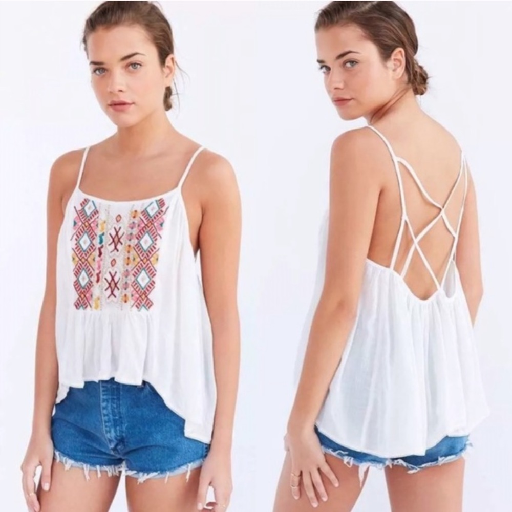 NWOT UO Boho Caged Embroided Flowy Strappy Top